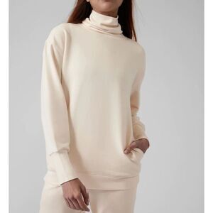 Athleta "Balance Cinche" Ivory/Cream Modal Turtleneck Sweatshirt size Small